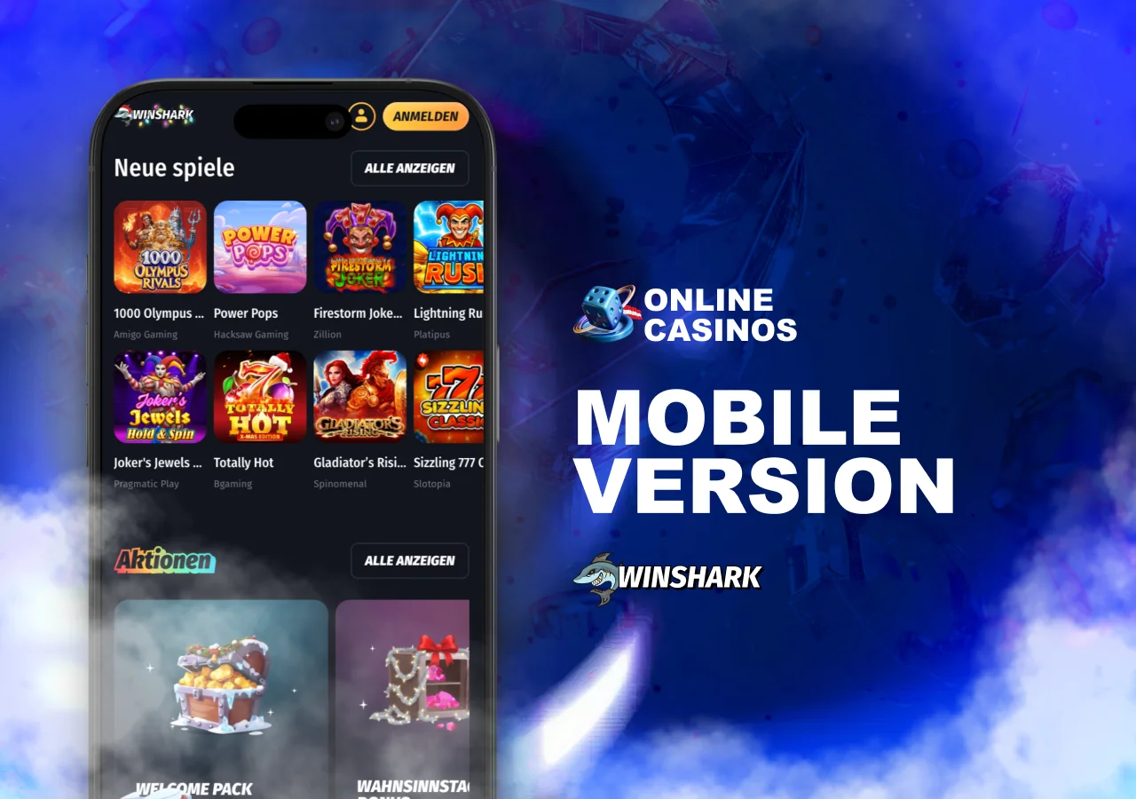 Mobile Version von WinShark Casino mit vollem Zugriff auf Spiele und Funktionen