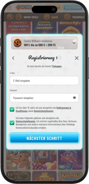 Wyns Casino Registrierungsseite
